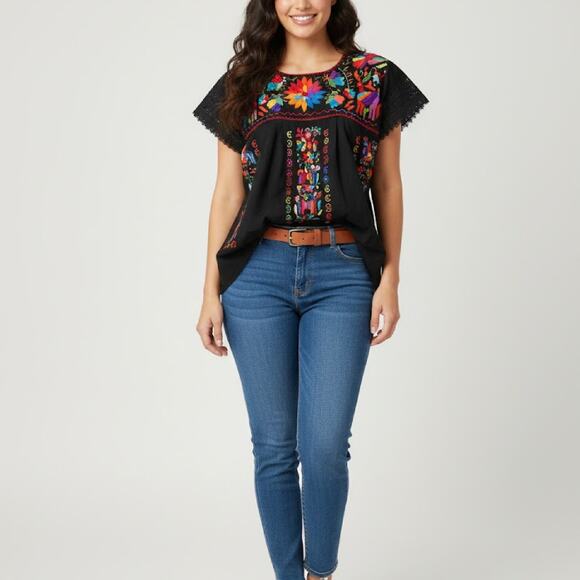 Mexican Hand embroidered bluse  Size L - Picture 6 of 8